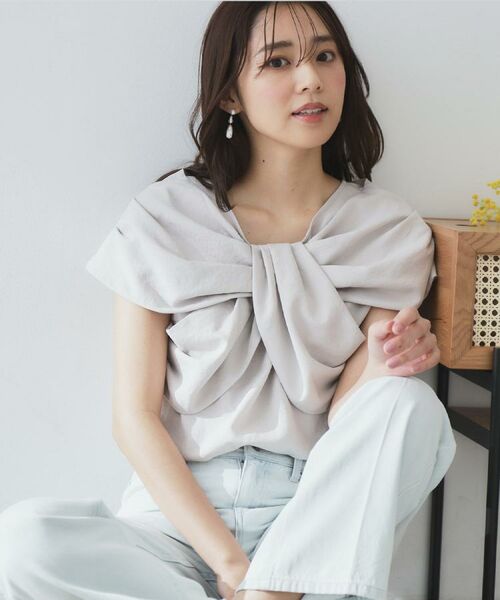 index / インデックス シャツ・ブラウス | ビッグリボンショールブラウス【洗濯機洗い可/吸水速乾/防シワ/抗ピル/イージーアイロン】 | 詳細1
