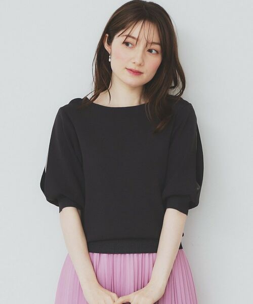 index / インデックス ニット・セーター | 《6色展開/XS-LLサイズ》ドライタッチ デザインスリーブニット【洗濯機洗い可/接触冷感/抗ピル】(チャコールグレー(014))