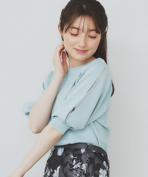 index / インデックス ニット・セーター | 《6色展開/XS-LLサイズ》ドライタッチ デザインスリーブニット【洗濯機洗い可/接触冷感/抗ピル】(ミントグリーン(021))