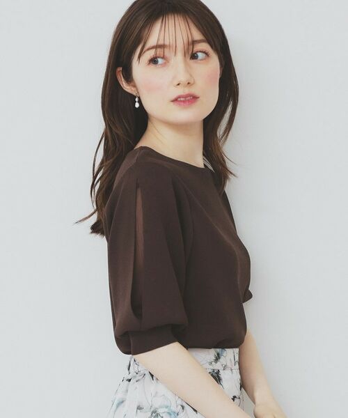 index / インデックス ニット・セーター | 《6色展開/XS-LLサイズ》ドライタッチ デザインスリーブニット【洗濯機洗い可/接触冷感/抗ピル】(ブラウン(044))