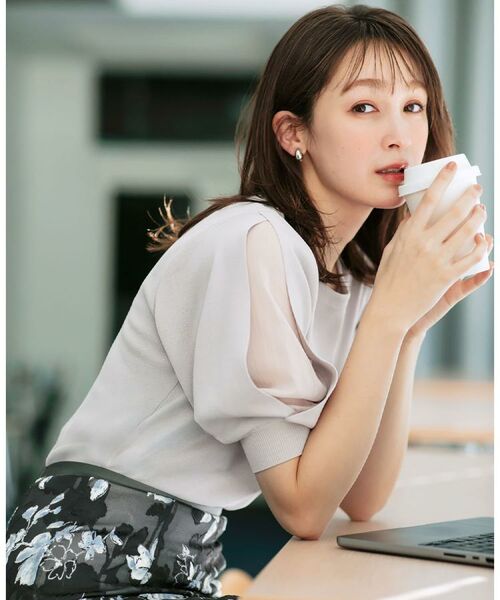 index / インデックス ニット・セーター | 《6色展開/XS-LLサイズ》ドライタッチ デザインスリーブニット【洗濯機洗い可/接触冷感/抗ピル】(グレージュ(050))