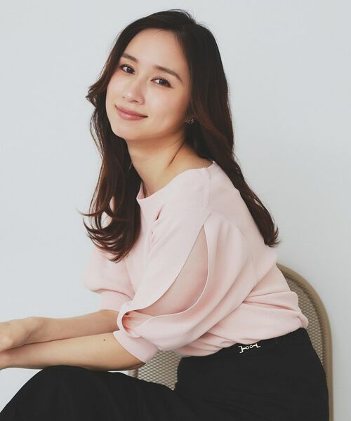 index / インデックス ニット・セーター | 《6色展開/XS-LLサイズ》ドライタッチ デザインスリーブニット【洗濯機洗い可/接触冷感/抗ピル】(ライトピンク(070))