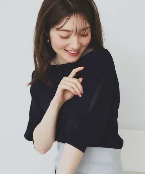 index / インデックス ニット・セーター | 《6色展開/XS-LLサイズ》ドライタッチ デザインスリーブニット【洗濯機洗い可/接触冷感/抗ピル】(ネイビー(094))