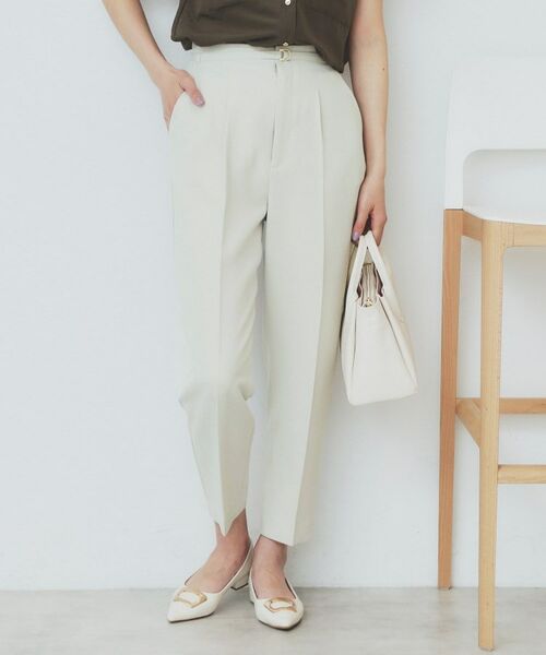 index / インデックス ショート・ハーフ・半端丈パンツ | ストレッチテーパードパンツ【洗濯機洗い可/吸水速乾/防シワ】(グレージュ(050))