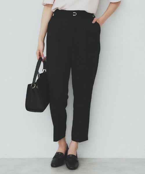 index / インデックス ショート・ハーフ・半端丈パンツ | ストレッチテーパードパンツ【洗濯機洗い可/吸水速乾/防シワ】(ブラック(819))