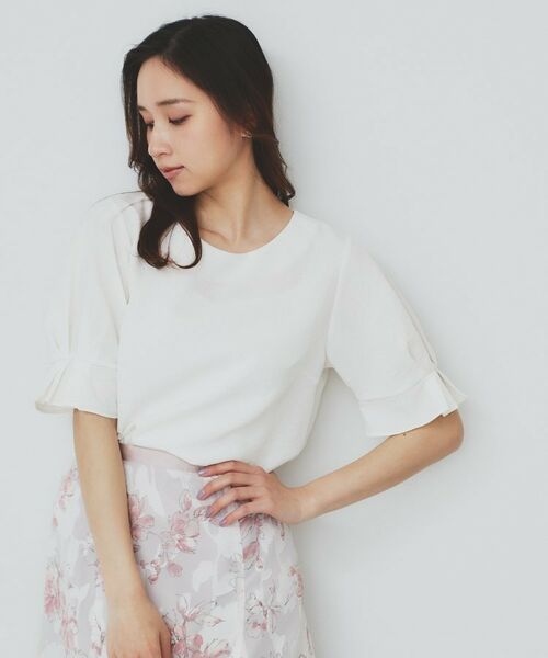 index / インデックス シャツ・ブラウス | 《8色展開/XS-LLサイズ》タックパフスリーブブラウス【洗濯機洗い可/吸水速乾/防シワ/抗ピル】(オフホワイト(003))