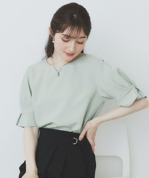 index / インデックス シャツ・ブラウス | 《8色展開/XS-LLサイズ》タックパフスリーブブラウス【洗濯機洗い可/吸水速乾/防シワ/抗ピル】(ミントグリーン(021))