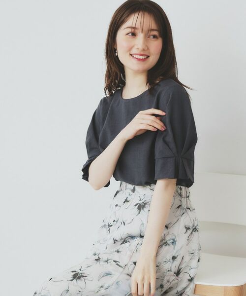 index / インデックス シャツ・ブラウス | 《8色展開/XS-LLサイズ》タックパフスリーブブラウス【洗濯機洗い可/吸水速乾/防シワ/抗ピル】(チャコールグレー(814))