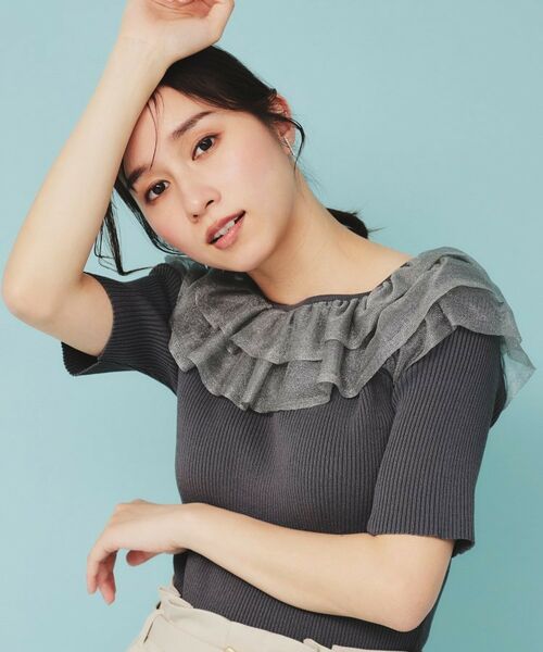 index / インデックス ニット・セーター | シアーラメフリルニット【洗濯機洗い可】(チャコールグレー(014))