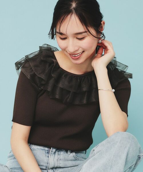 index / インデックス ニット・セーター | シアーラメフリルニット【洗濯機洗い可】(ブラウン(044))