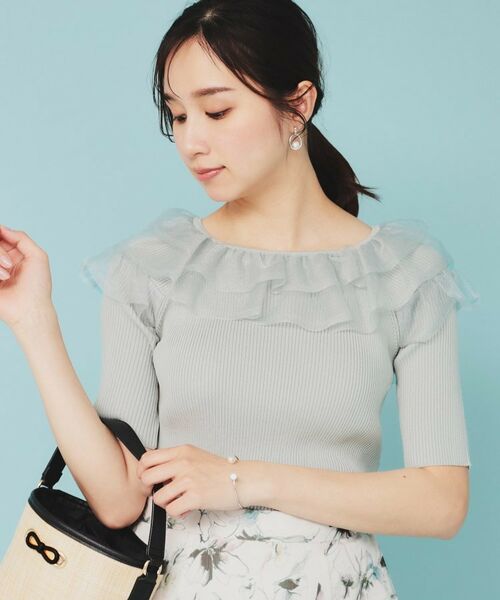 index / インデックス ニット・セーター | シアーラメフリルニット【洗濯機洗い可】(ミントグリーン(821))