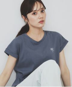 index / インデックス Tシャツ | 《6色展開/S-3Lサイズ》フラワー刺繍Tシャツ【汗ジミ防止/吸水速乾/接触冷感/UVケア/洗濯機洗い可】
