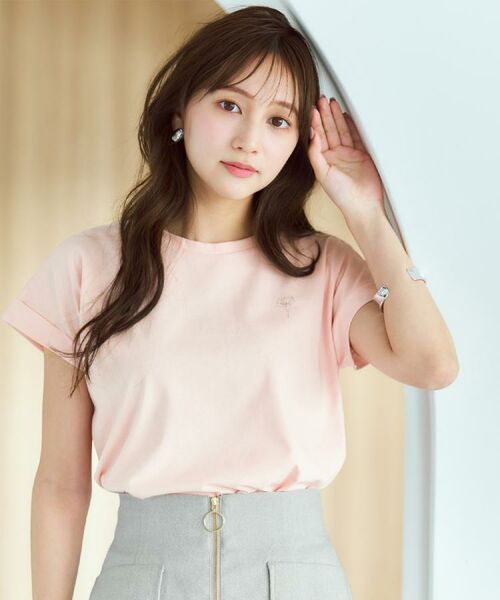 index / インデックス Tシャツ | 《6色展開/S-3Lサイズ》フラワー刺繍Tシャツ【汗ジミ防止/吸水速乾/接触冷感/UVケア/洗濯機洗い可】 | 詳細1