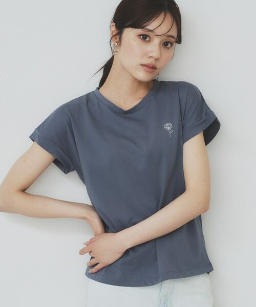 index / インデックス Tシャツ | 《6色展開/S-3Lサイズ》フラワー刺繍Tシャツ【汗ジミ防止/吸水速乾/接触冷感/UVケア/洗濯機洗い可】 | 詳細6