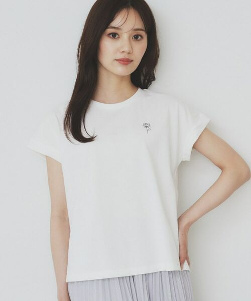 ようこ セール】 《6色展開/S-3Lサイズ》フラワー刺繍Tシャツ【汗ジミ