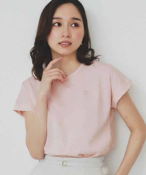 セール】 《6色展開/S-3Lサイズ》フラワー刺繍Tシャツ【汗ジミ