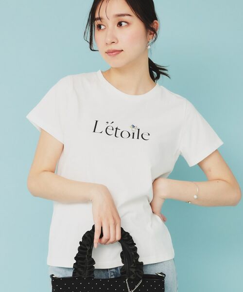 index / インデックス Tシャツ | 《美人百花掲載》ビジュー付きロゴTシャツ【接触冷感/UVケア/吸水速乾/汗ジミ防止/洗濯機洗い可】(オフホワイト(003))