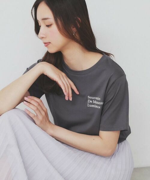 index / インデックス Tシャツ | ロゴ刺繍Tシャツ【UV/接触冷感/洗濯機洗い可】(チャコールグレー(014))