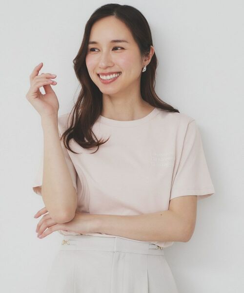 index / インデックス Tシャツ | ロゴ刺繍Tシャツ【UV/接触冷感/洗濯機洗い可】(ピンクベージュ(853))