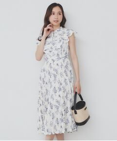 index / インデックス ミニ丈・ひざ丈ワンピース | 《美人百花掲載》フリルプリーツ花柄ワンピース【洗濯機洗い可/イージーアイロン/防シワ】