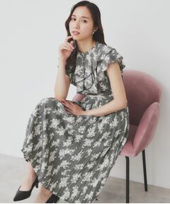 index / インデックス ミニ丈・ひざ丈ワンピース | 《美人百花掲載》フリルプリーツ花柄ワンピース【洗濯機洗い可/イージーアイロン/防シワ】