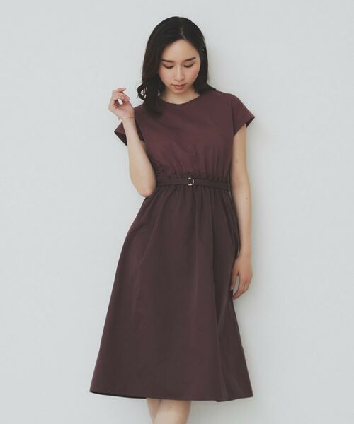 index / インデックス ミニ丈・ひざ丈ワンピース | ドッキングフレアワンピース【洗濯機洗い可】(ブラウン(543))