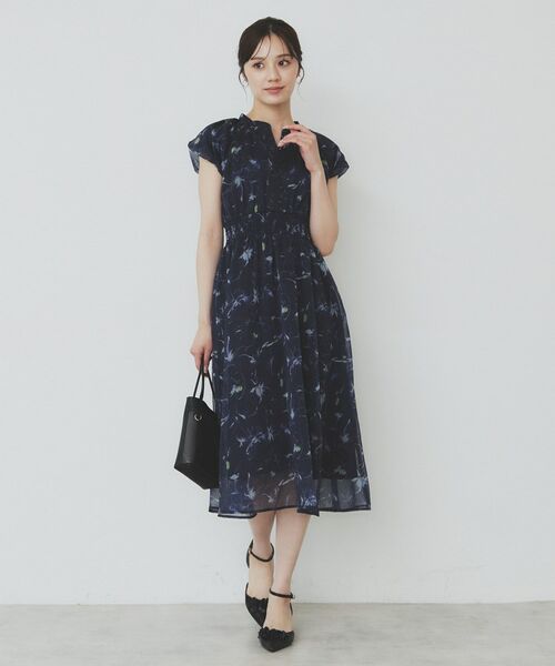 index / インデックス ミニ丈・ひざ丈ワンピース | シアーフラワーワンピース【洗濯機洗い可】 | 詳細7