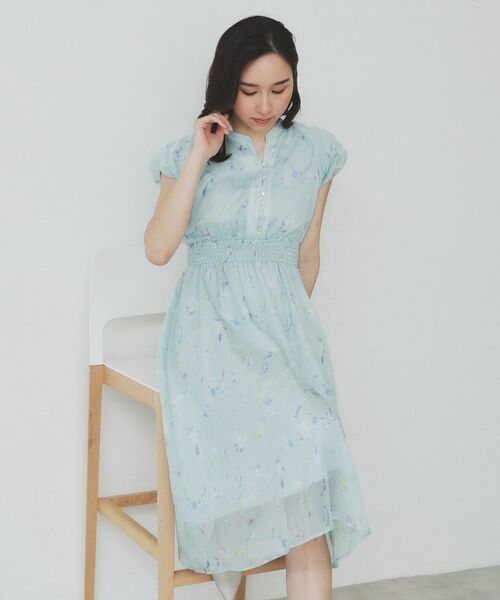 index / インデックス ミニ丈・ひざ丈ワンピース | シアーフラワーワンピース【洗濯機洗い可】(ミントグリーン(121))