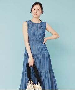 index / インデックス ミニ丈・ひざ丈ワンピース | シャンブレーティアードロングワンピース【洗濯機洗い可/接触冷感】