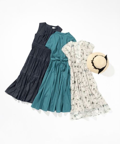 セール】 シャンブレーティアードロングワンピース【洗濯機洗い