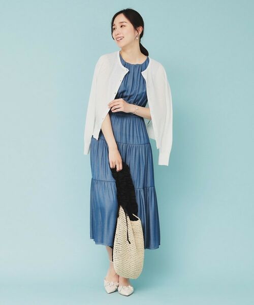 index / インデックス ミニ丈・ひざ丈ワンピース | シャンブレーティアードロングワンピース【洗濯機洗い可/接触冷感】 | 詳細3