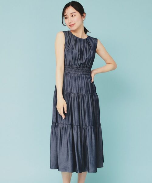 index / インデックス ミニ丈・ひざ丈ワンピース | シャンブレーティアードロングワンピース【洗濯機洗い可/接触冷感】 | 詳細5