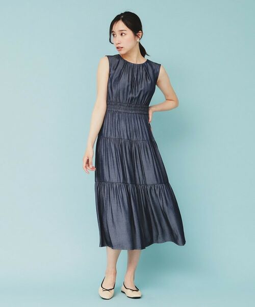 セール】 シャンブレーティアードロングワンピース【洗濯機洗い