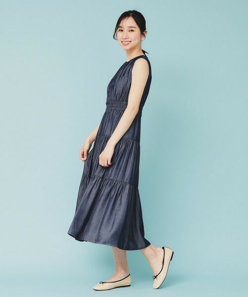 index / インデックス ミニ丈・ひざ丈ワンピース | シャンブレーティアードロングワンピース【洗濯機洗い可/接触冷感】 | 詳細7
