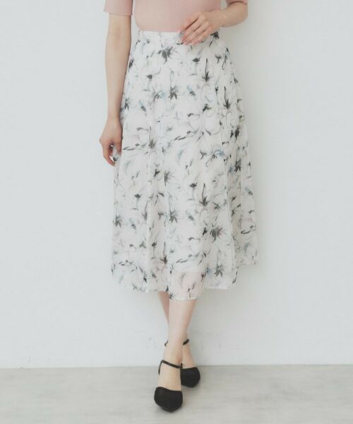 index / インデックス スカート | シアーフラワーフレアスカート【洗濯機洗い可】(アイボリー(104))