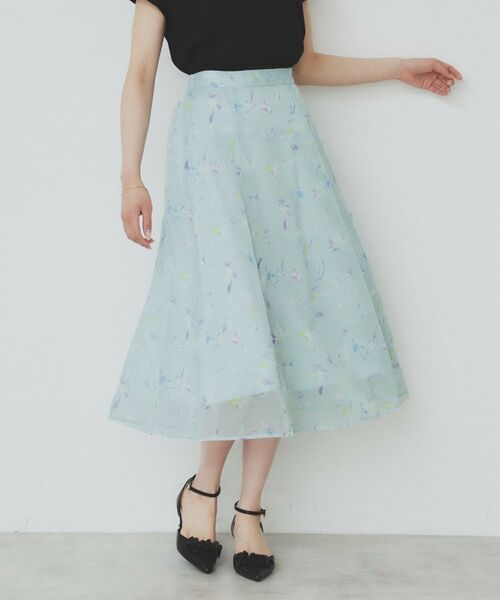 index / インデックス スカート | シアーフラワーフレアスカート【洗濯機洗い可】(ミントグリーン(121))