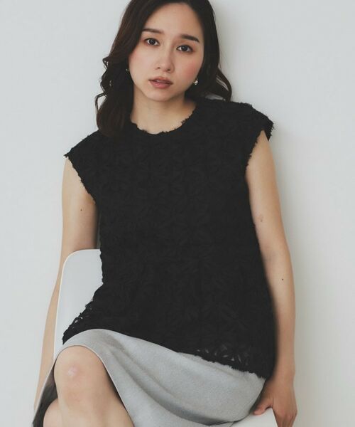 index / インデックス シャツ・ブラウス | フラワーチュール刺繍ペプラムブラウス【洗える】(ブラック(019))