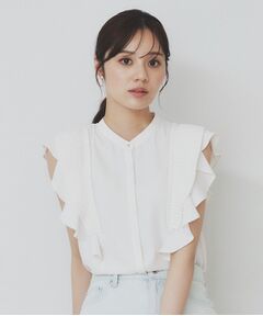 index / インデックス シャツ・ブラウス | プリーツフリルバンドカラーブラウス【洗濯機洗い可/イージーアイロン】