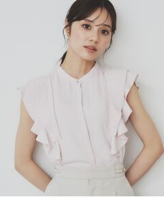 index / インデックス シャツ・ブラウス | プリーツフリルバンドカラーブラウス【洗濯機洗い可/イージーアイロン】