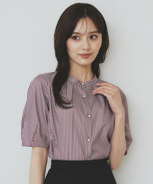 index / インデックス シャツ・ブラウス | バンドカラータックブラウス【洗濯機洗い可/イージーアイロン/防シワ】(ボルドー(364))