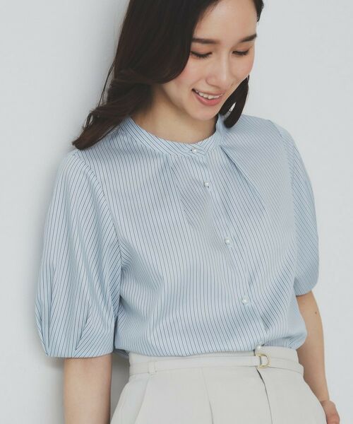 index / インデックス シャツ・ブラウス | バンドカラータックブラウス【洗濯機洗い可/イージーアイロン/防シワ】(ブルー(391))