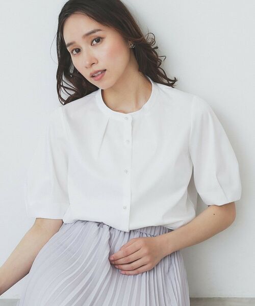 index / インデックス シャツ・ブラウス | バンドカラータックブラウス【洗濯機洗い可/イージーアイロン/防シワ】(オフホワイト(803))