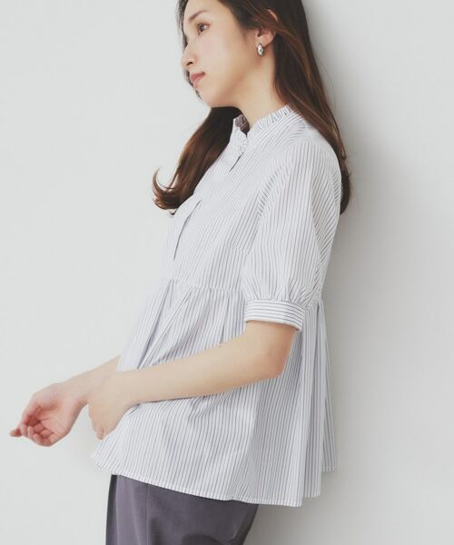 index / インデックス シャツ・ブラウス | 《5色展開》フリルバンドカラーペプラムブラウス【洗濯機洗い可/イージーアイロン/防シワ】 | 詳細1