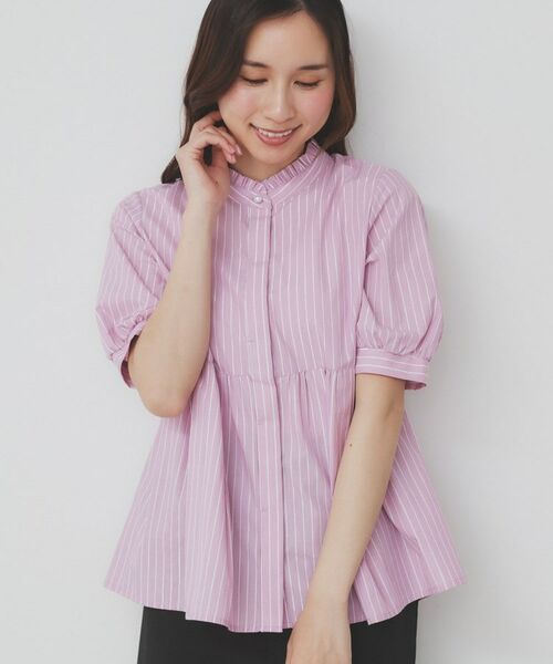 index / インデックス シャツ・ブラウス | 《5色展開》フリルバンドカラーペプラムブラウス【洗濯機洗い可/イージーアイロン/防シワ】 | 詳細13