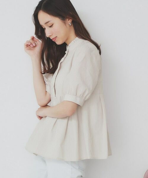index / インデックス シャツ・ブラウス | 《5色展開》フリルバンドカラーペプラムブラウス【洗濯機洗い可/イージーアイロン/防シワ】 | 詳細9