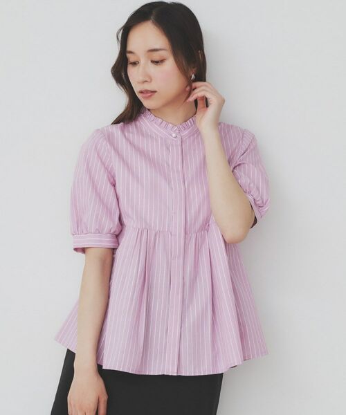 index/インデックス 《5色展開》フリルバンドカラーペプラムブラウス【洗濯機洗い可/イージーアイロン/防シワ】 ピンク(371) 40(L)