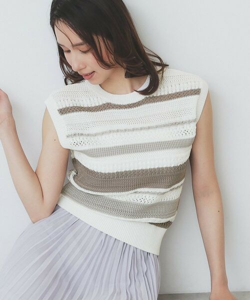 index / インデックス ニット・セーター | 透かし編みノースリーブニット/セットアップ対応【洗濯機洗い可】(オフホワイト(303))