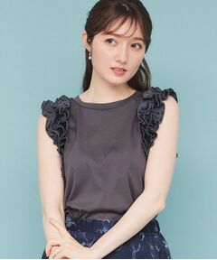 index / インデックス カットソー | 《美人百花掲載》フリルドッキングノースリーブトップス【接触冷感/UVケア/洗濯機洗い可】