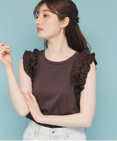 index / インデックス カットソー | 《美人百花掲載》フリルドッキングノースリーブトップス【接触冷感/UVケア/洗濯機洗い可】