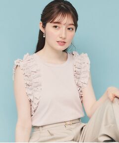 index / インデックス カットソー | 《美人百花掲載》フリルドッキングノースリーブトップス【接触冷感/UVケア/洗濯機洗い可】